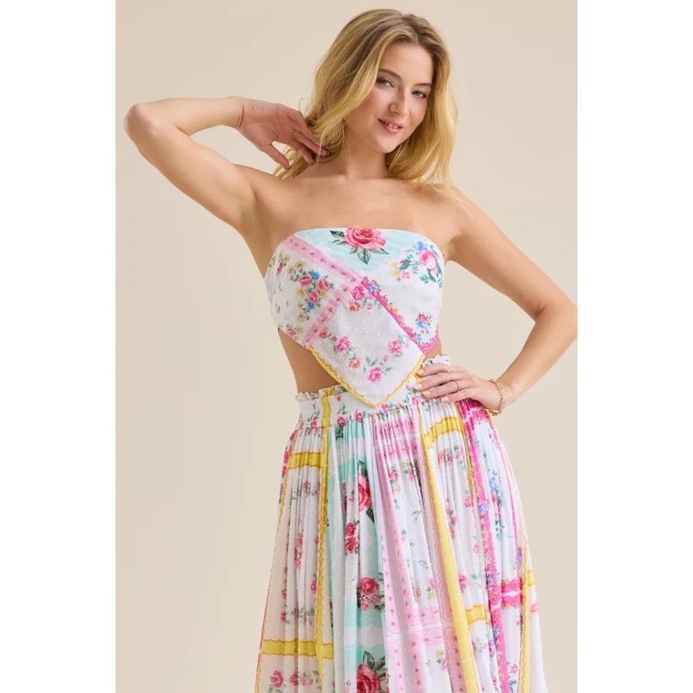 Altard State Gianne Multi Floral Patchwork Scarf Hem Tube Top Size XS NEW